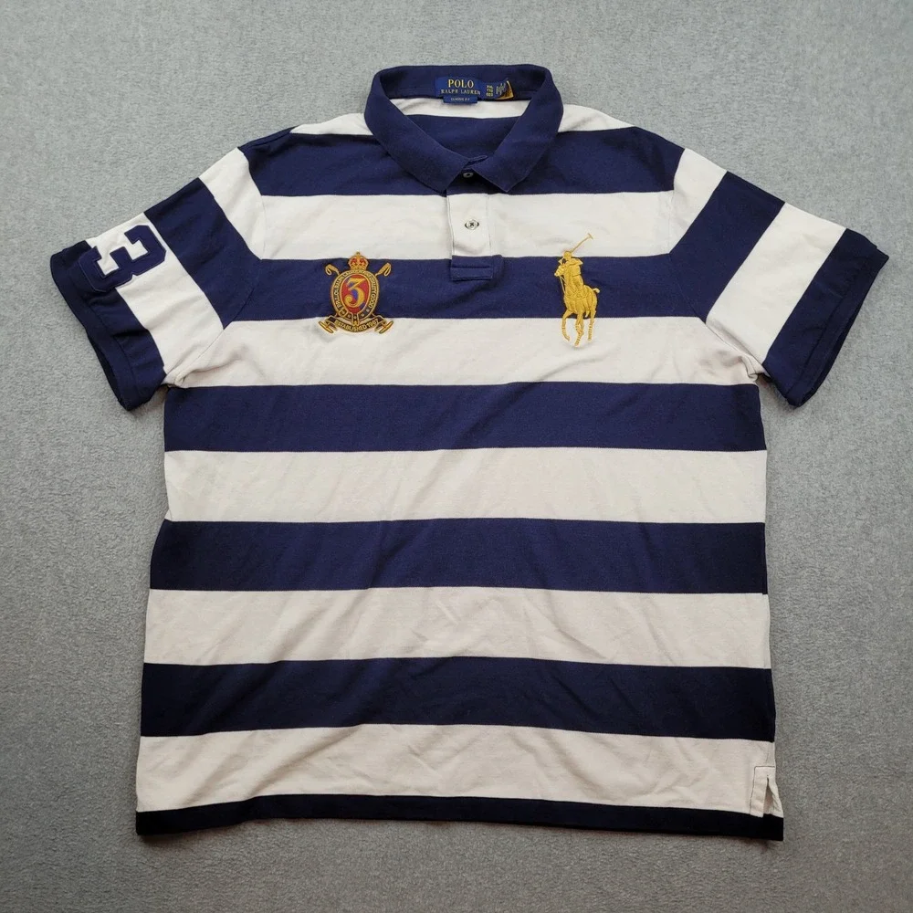Polo Ralph Lauren Polo Shirt Mens XXL Blue White Striped Big Pony Crest Classic